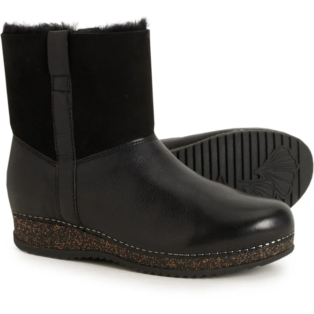 NEW Dansko Women Boots Sz‎ 38 US 7 - 7.5 McKenzie Shearling-Lined  Leather Black
