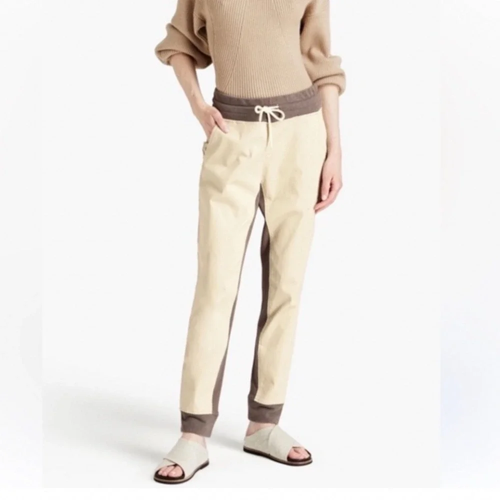 Varley Valley Pant Mocha Cream Colorblock Linen‎ Blend Joggers Large