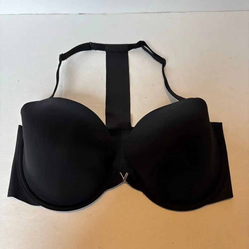 Victoria's Secret Black Racerback Bra Lined Demi Front-Close Size 36DD UW
