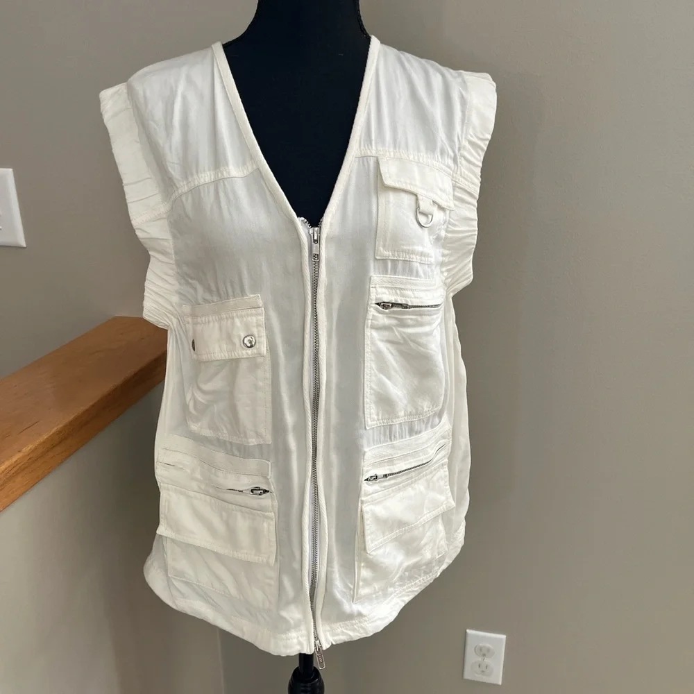 Womens Free People Movement cream utility functional oversized 2 way zip vest XS