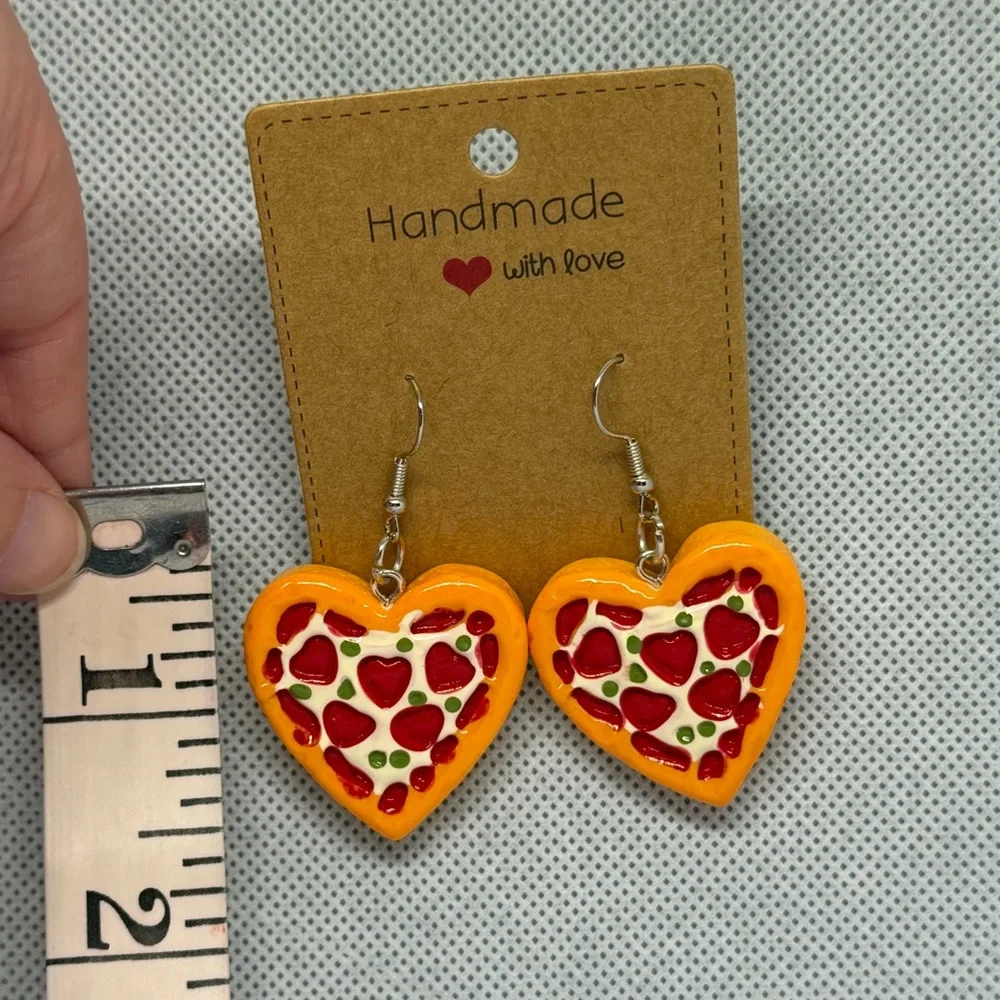 Handmade Heart Shaped Pizza Earrings