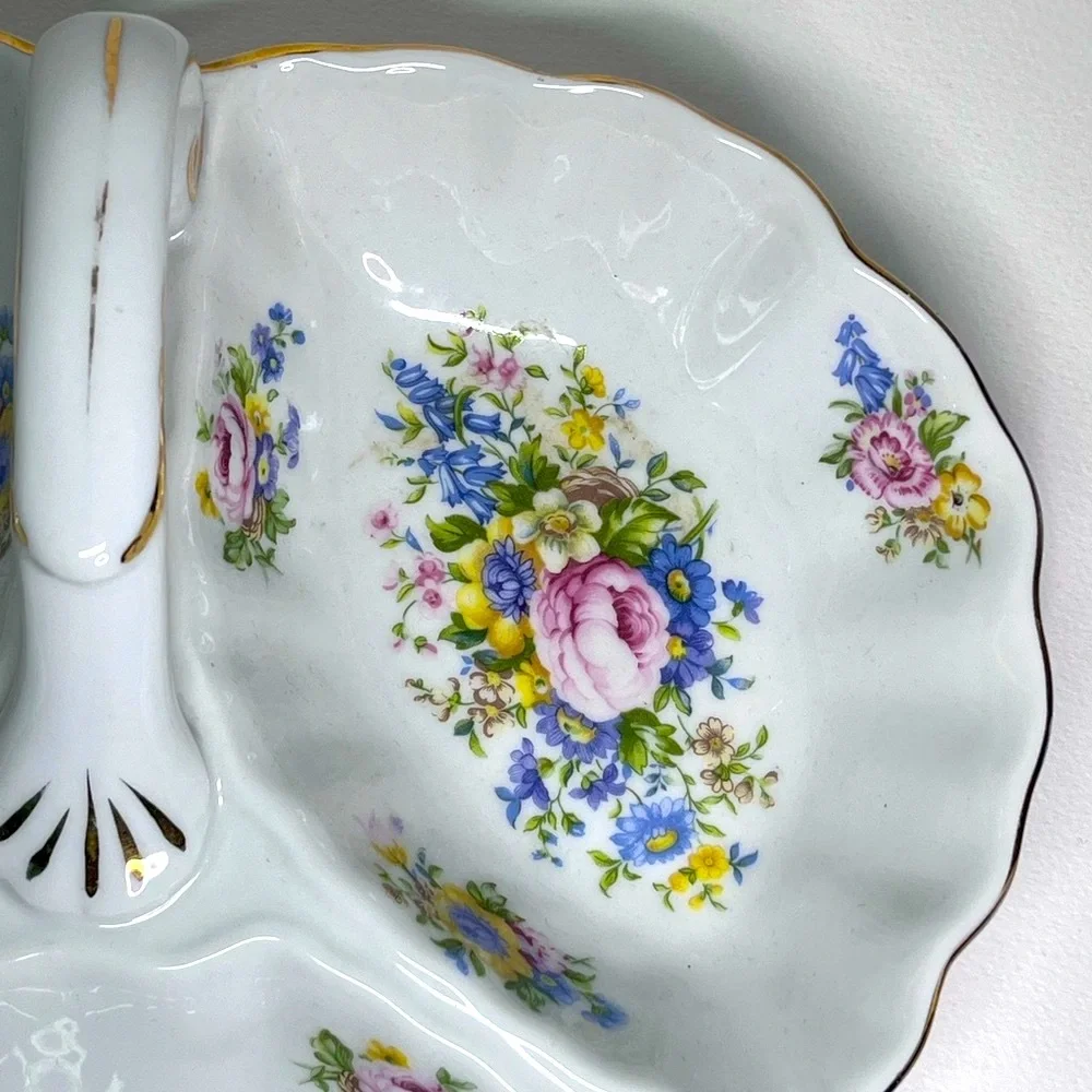 Godinger Reflections Shamrock Divided Serving Dish Floral Porcelain with Handle