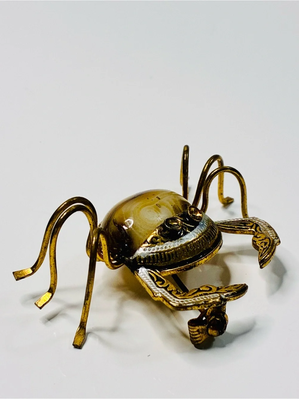 Vintage Spanish Damascene Crab Brooch Signed SPAIN Nautical Vacation Summer