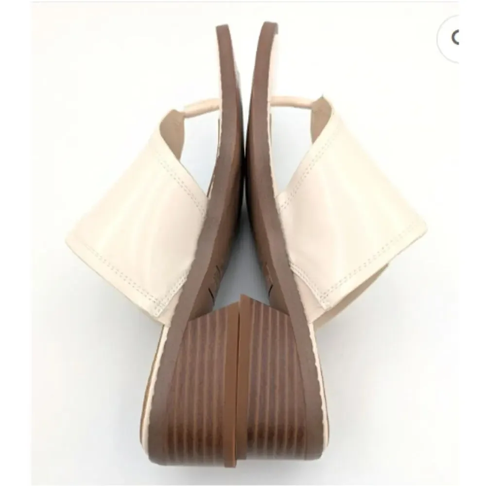 Franco Sarto Women's White SY Simona Stacked Heel Slip-On Sandals Size 8.5 M