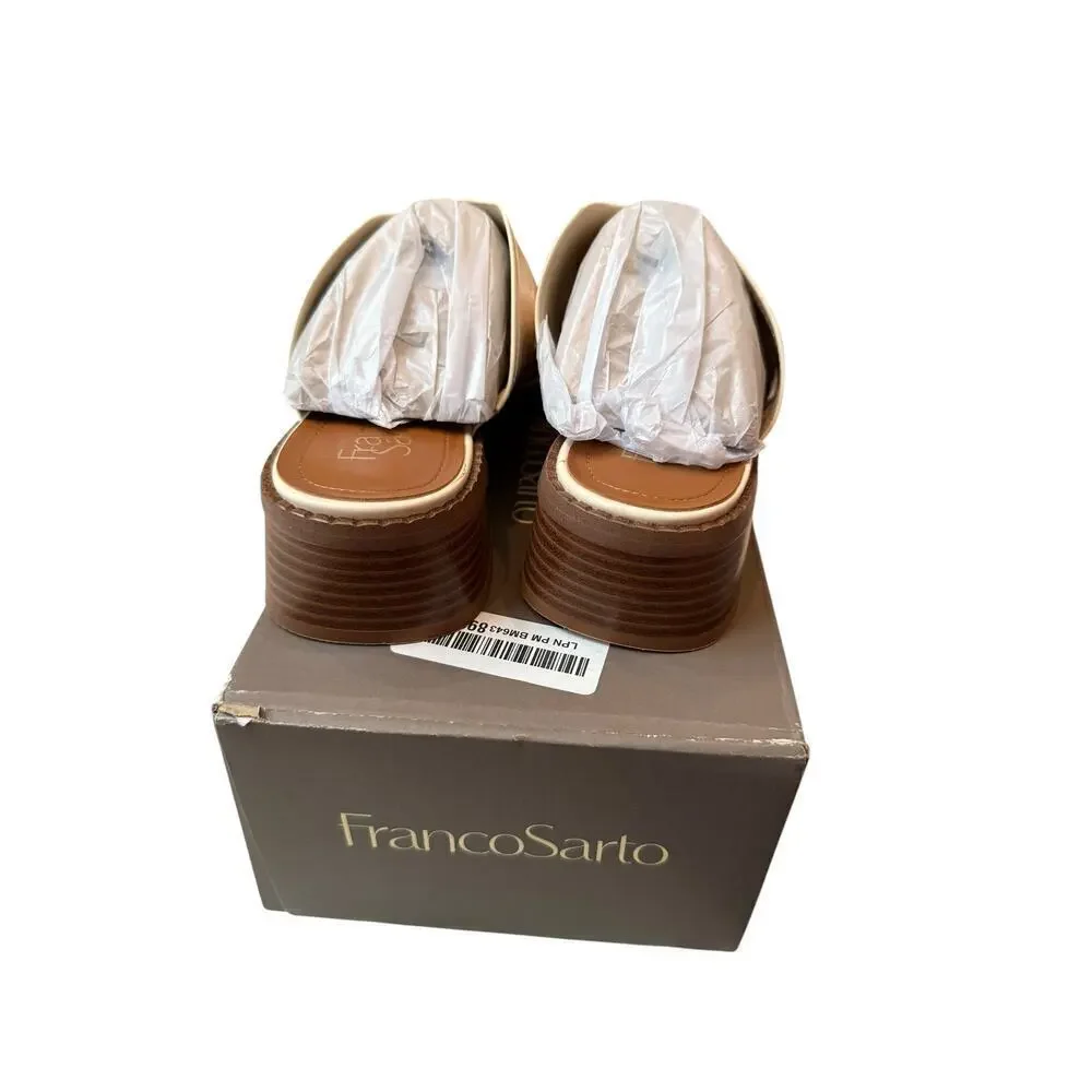 Franco Sarto Women's White SY Simona Stacked Heel Slip-On Sandals Size 8.5 M