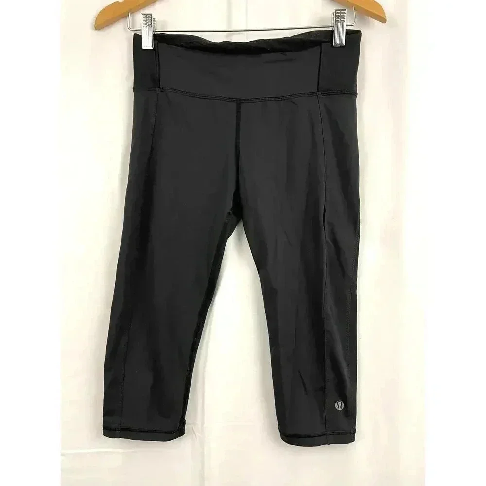 Lululemon Black Capri Leggings‎ Womens Sz 6 Dual Back Pockets Low Rise