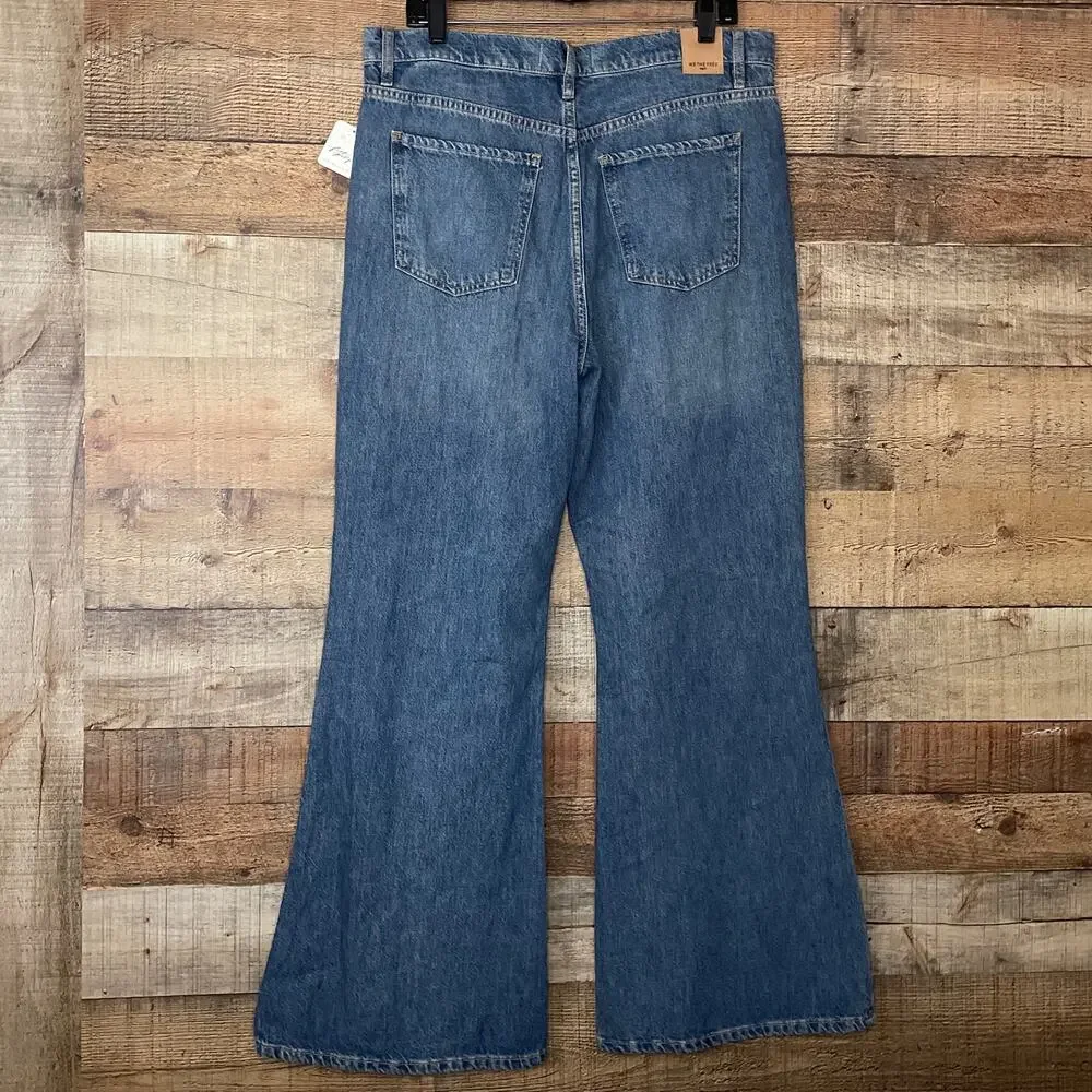 We The Free People New Dawn Flare Jeans High Waist Belgrade Blue SZ 31 NWT