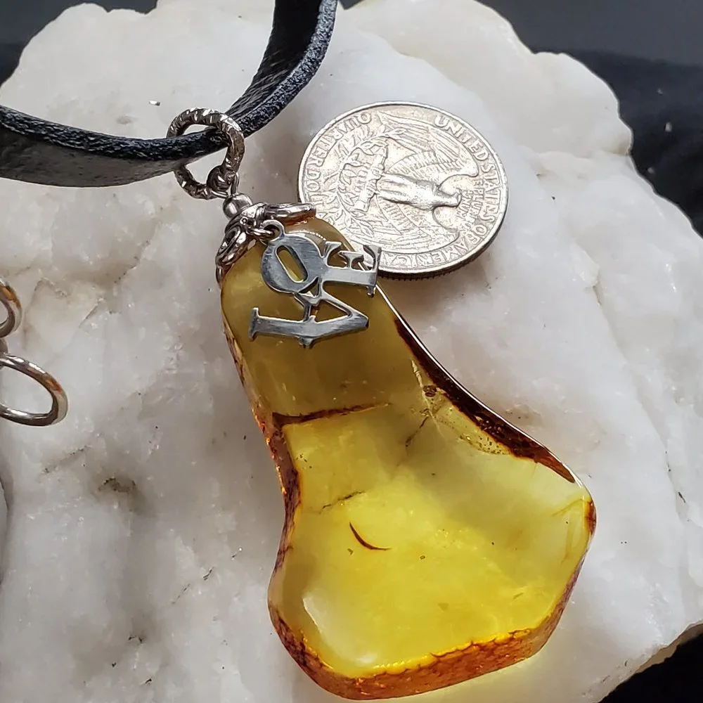 Amber Jewelry Genuine Amber LOVE Large Pendant Leather Necklace Designer Choker