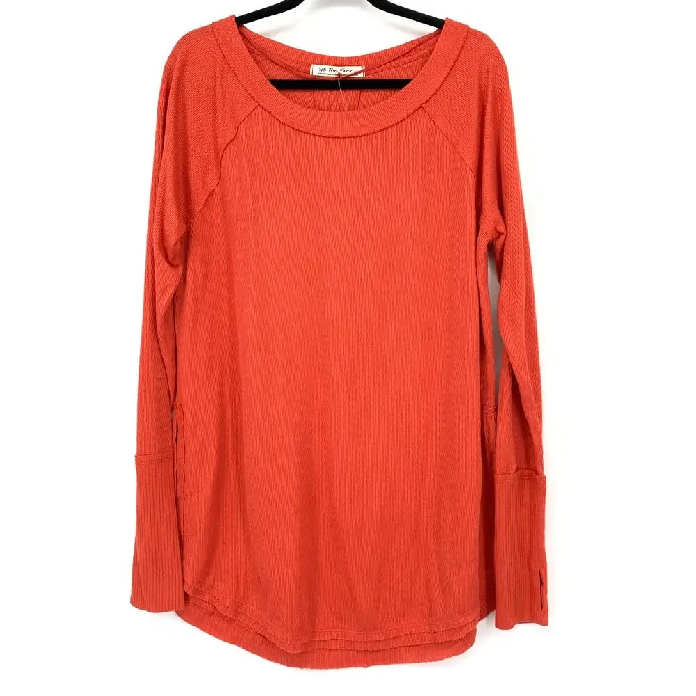 Free People We The Free Snowy Thermal Long Sleeve Top Womens M Heatwave Orange