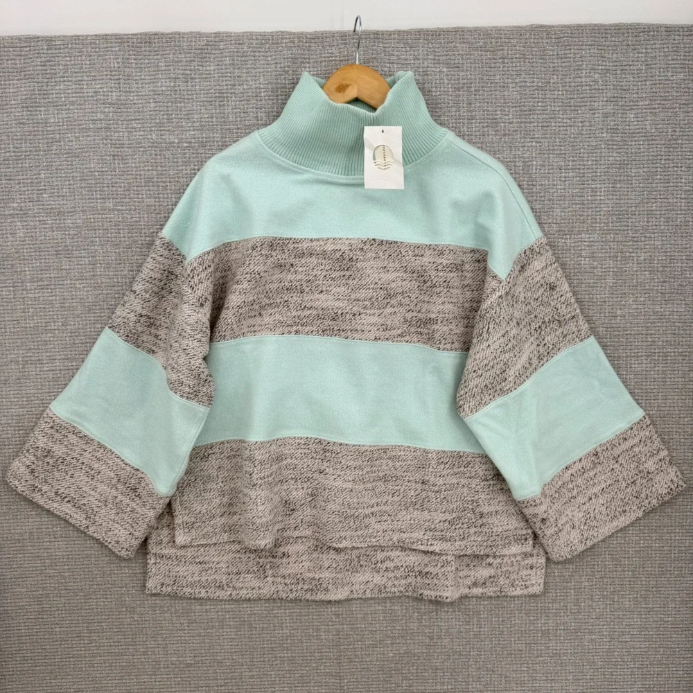 Daily Practice Mint Striped Mock Neck Wide Sleeve‎ Sweater Size M
