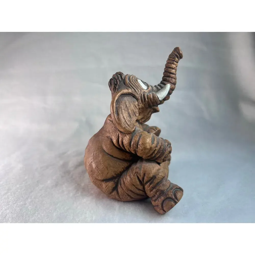 Alpha Rez Resin Elephant Figurine Trunk Up Retro Stamped 1983 Whimsical Vintage