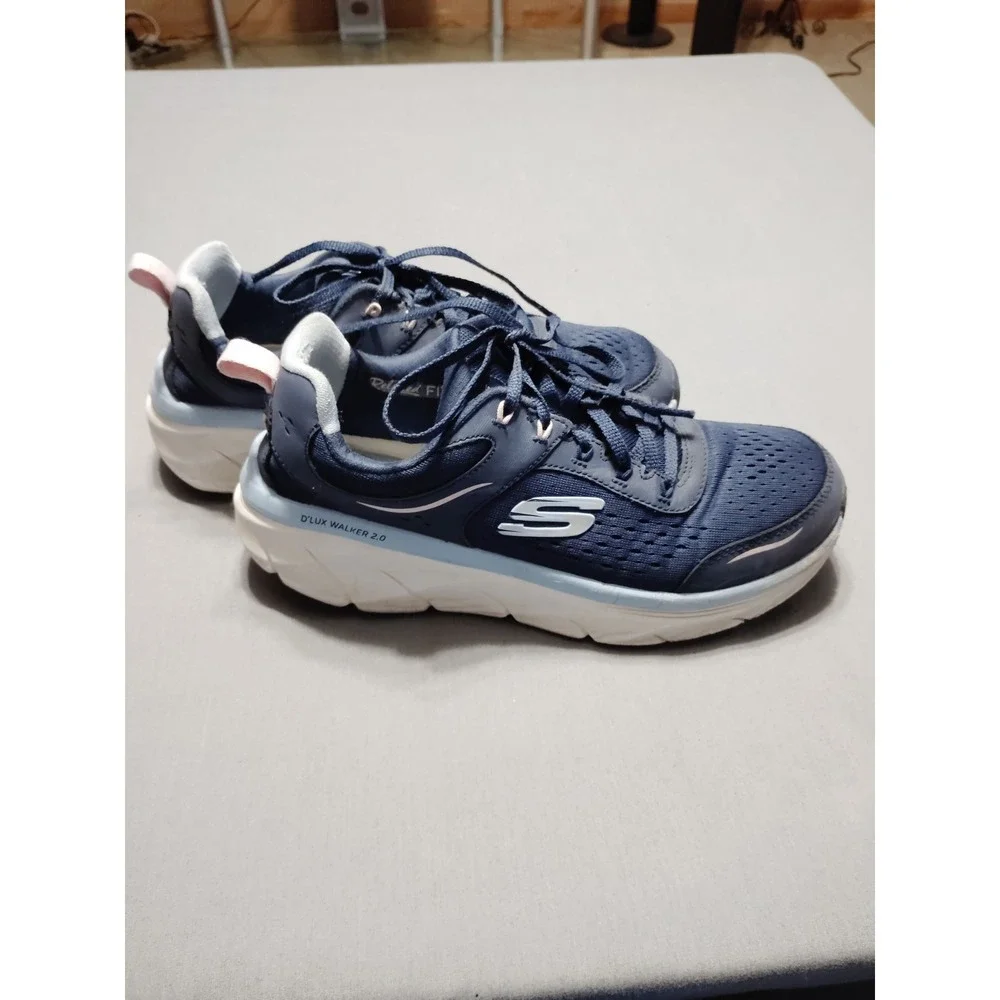 Skechers D'Lux Walker 2.0 Blue Lace Up Women 9 Sneakers Athletic Training Preppy