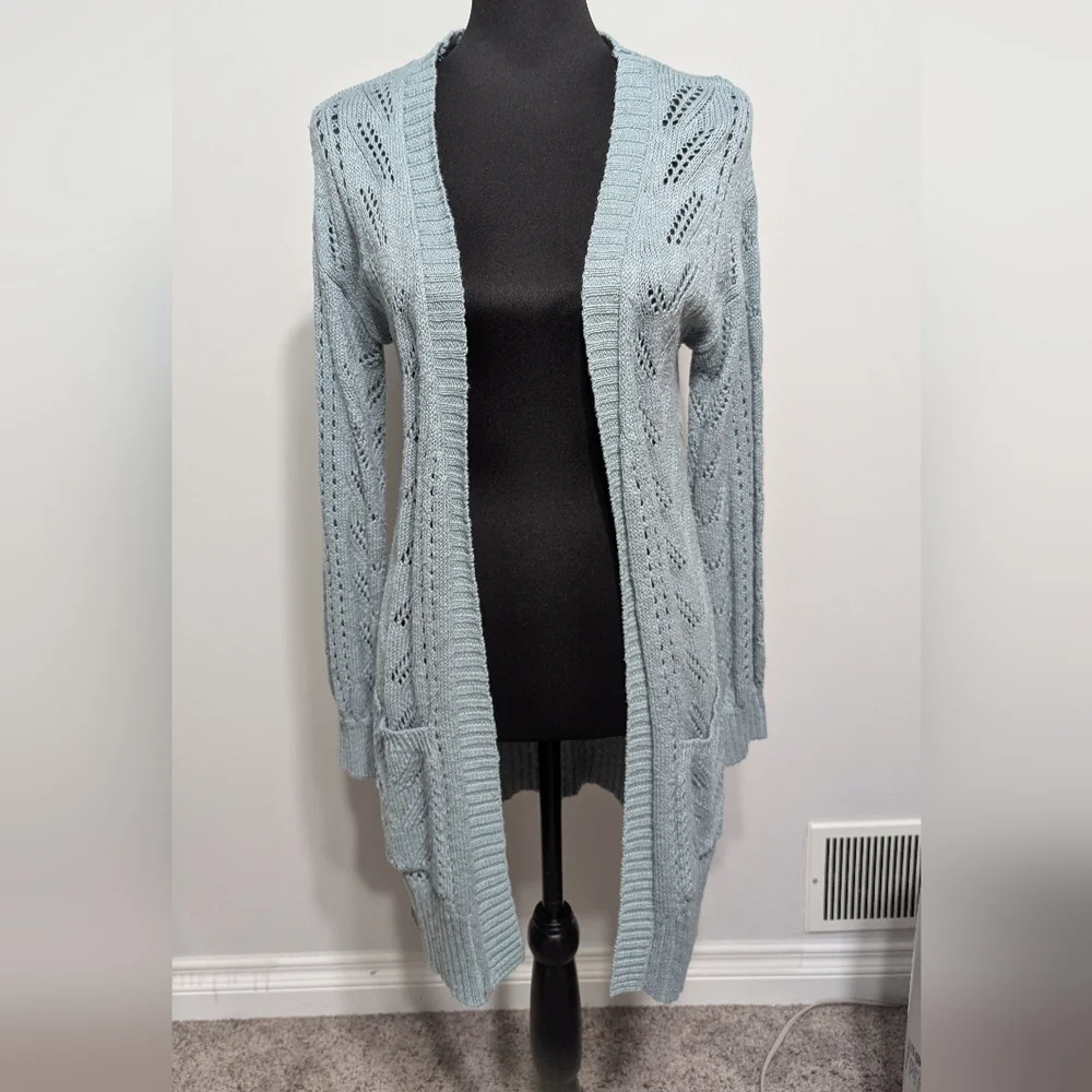 Hippie Rose Women's Light Blue Open Knit Cardigan Size Small