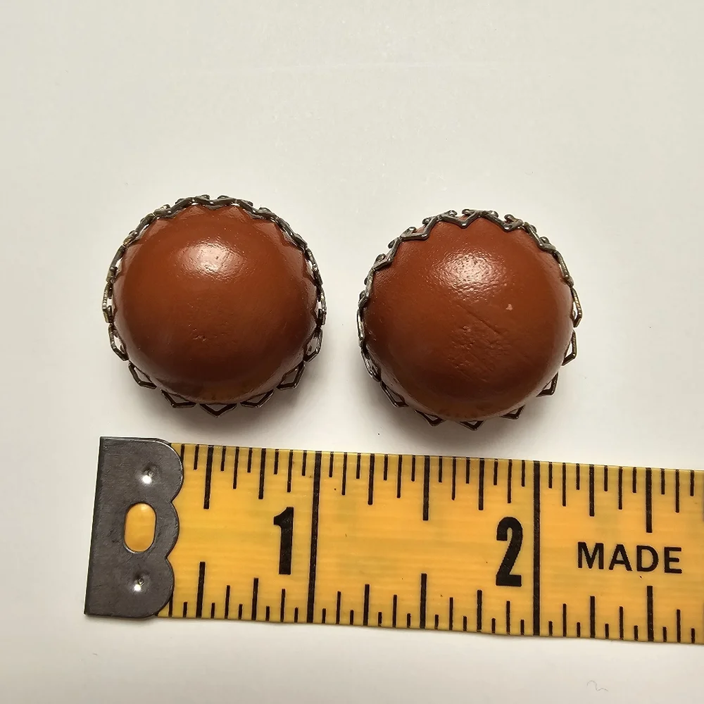Vintage 1950s–1970s Large Dome Clip-On Earrings – Bold Orange-Brown Cabochons