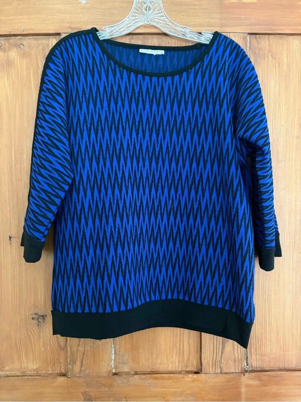 Vintage Dana Buchman Royal Blue and Black Geometric Knit Top Size L