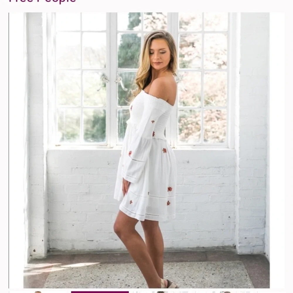 Nwt counting daisy’s free people white red embroidered floral spring dress boho