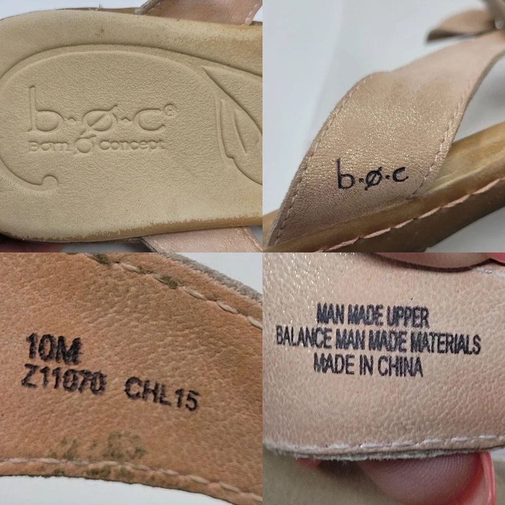 B.O.C.‎ Faux Vegan Leather Flip Flop Sandals 10M  Rose Gold 3D Flower Boho