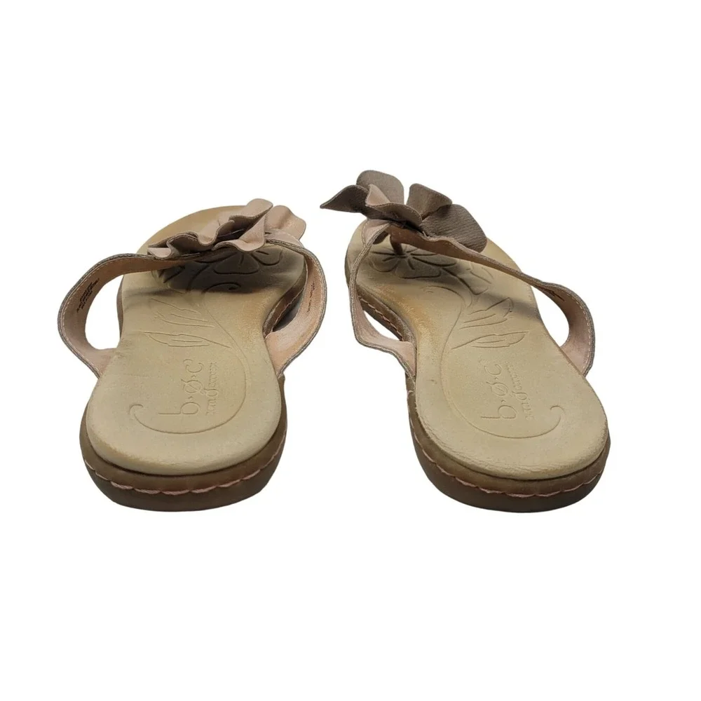 B.O.C.‎ Faux Vegan Leather Flip Flop Sandals 10M  Rose Gold 3D Flower Boho