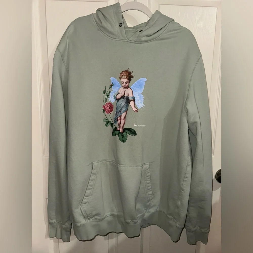 Boys Lie Sage Green Angel Graphic Hoodie OS streetwear New flaw