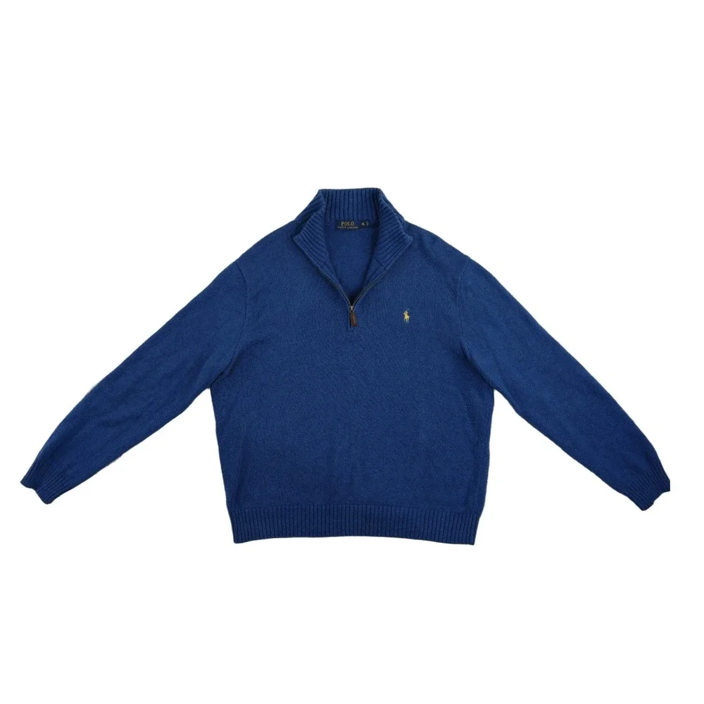 Polo Ralph Lauren Quarter Zip Sweater‎ Men's Size XL Blue Cotton Knit Pony