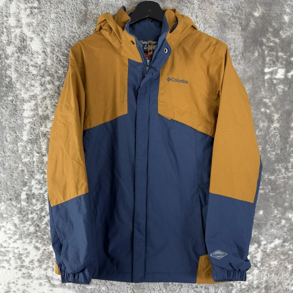 Columbia Sz‎ XL Omni-Heat Interchange Hooded Winter Jacket Blue/Yellow Long Boys
