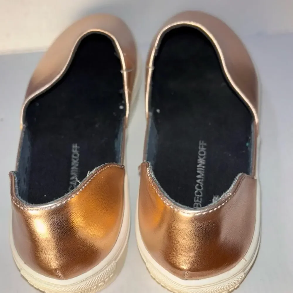 Rebecca Minkoff nana leather slip on sneakers rose gold metallic women's 8.5
