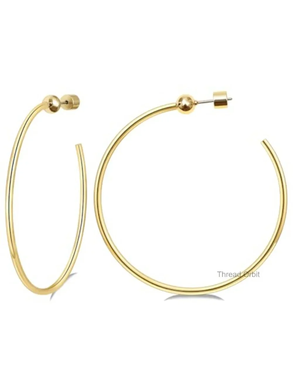 Large Gold Hoop Earrings 2mm Thick Hypoallergenic Screw Back
