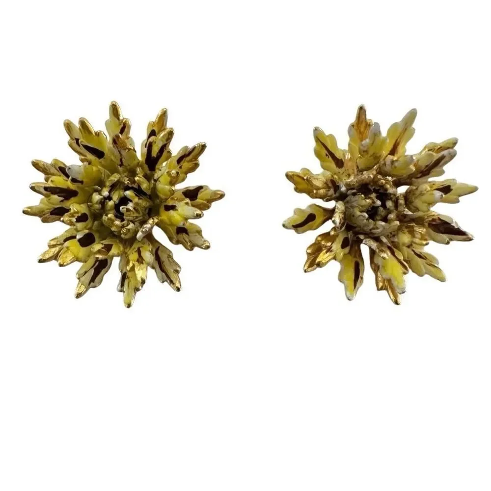 Yellow floral vintage clip earrings yellow floral
