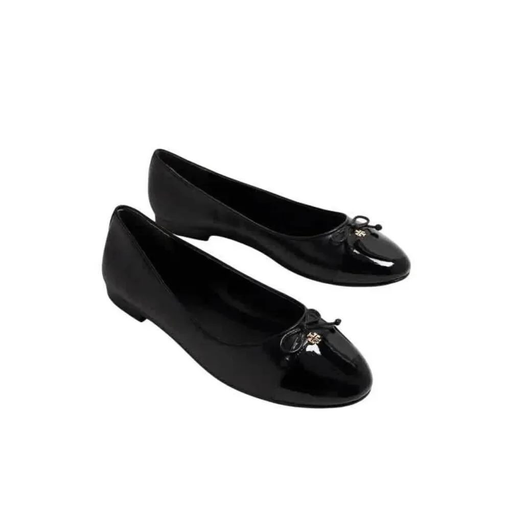 New $275 Tory Burch Cap-Toe Bow Ballet Flats in Perfect Black Size 10.5