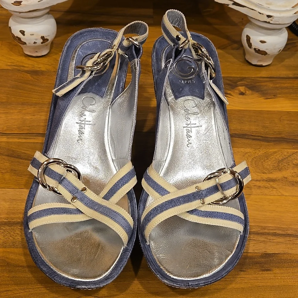 G by Cole Haan and Nike Air Women's Blue and Silver Wedge Heels Size 11