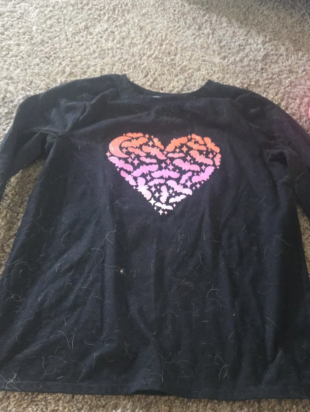 Cat & Jack Black Long-Sleeve Tee with Pink-to-Orange Heart Graphic