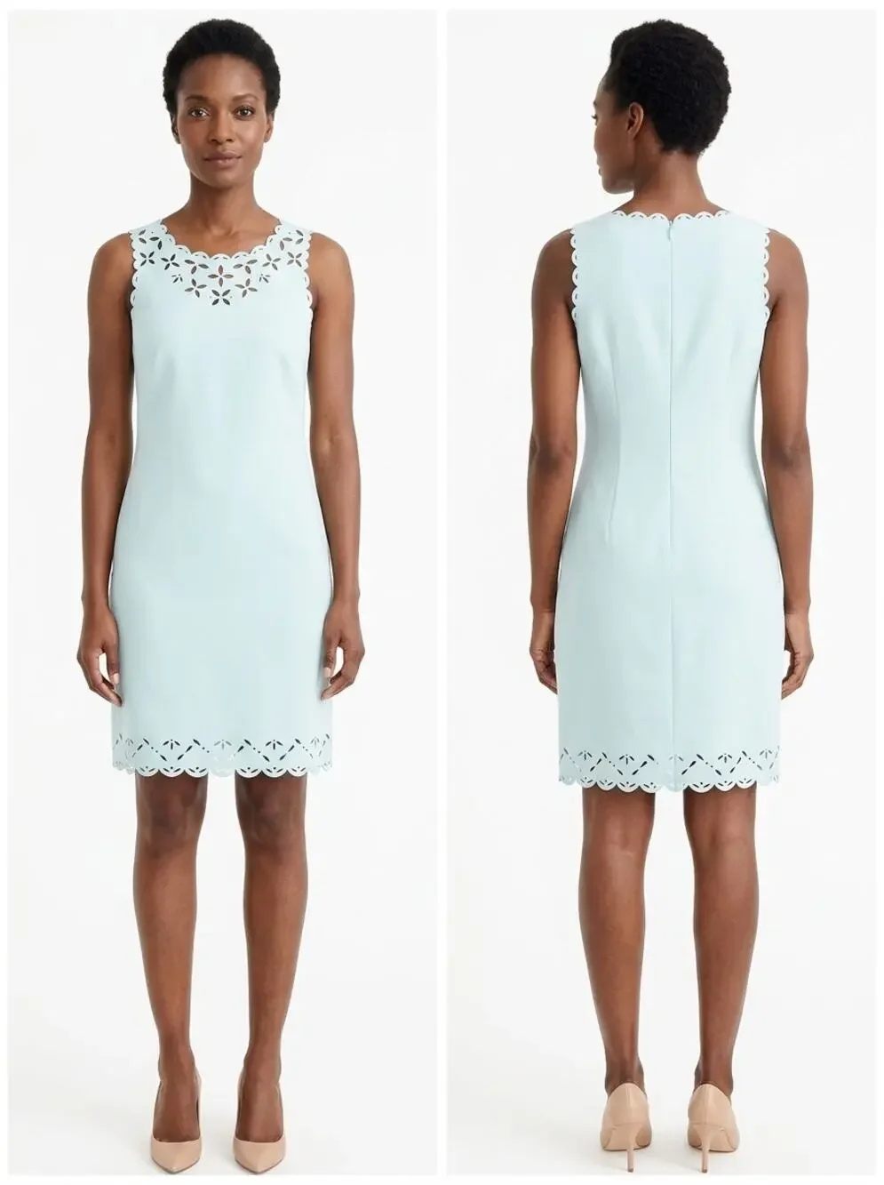 J.Crew Light Blue Laser Cut Scalloped Sleeveless Sheath Dress Women Size 00