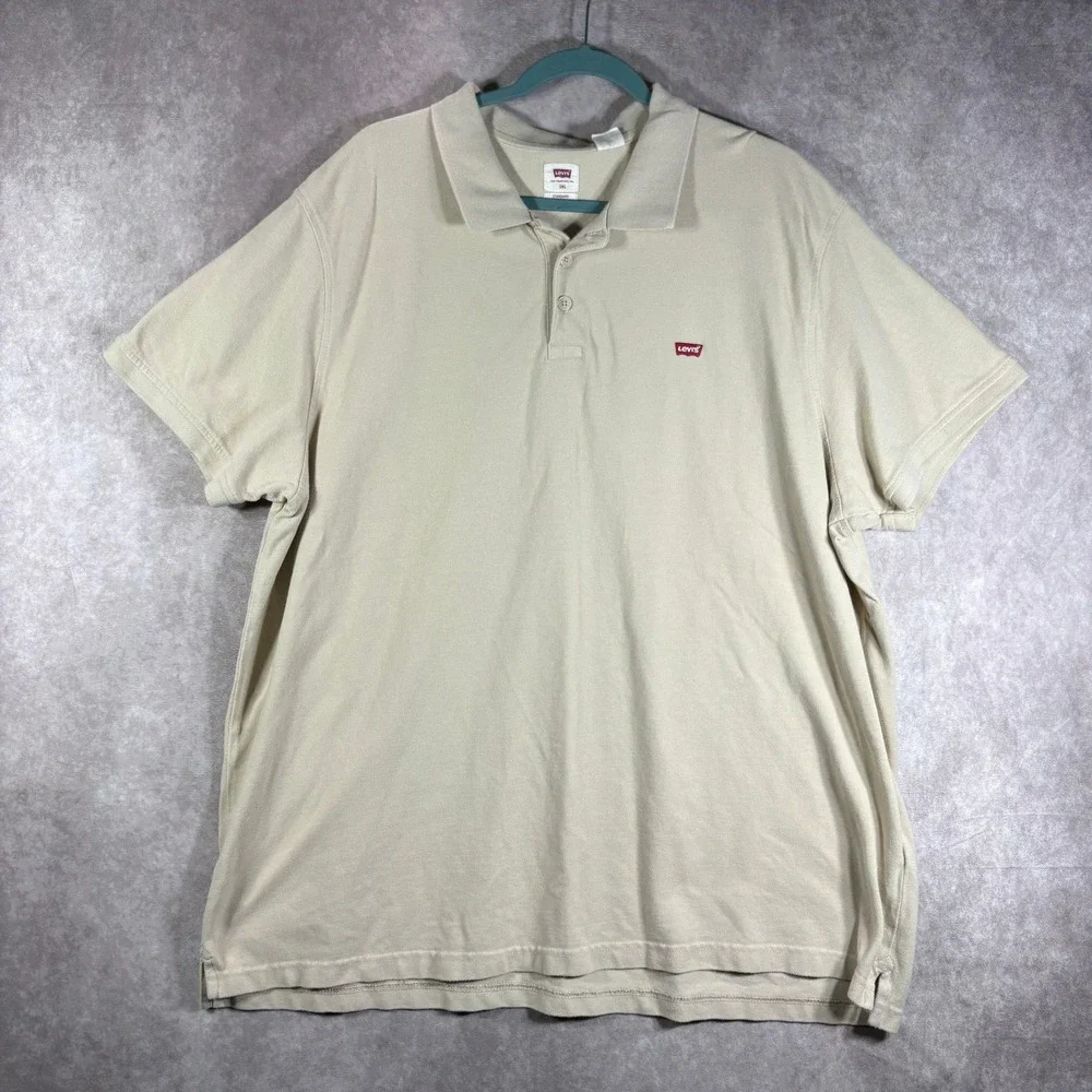 Levi's Polo‎ Shirt Mens 3XL Tan Standard Short Sleeve Pique Cotton Logo Classic
