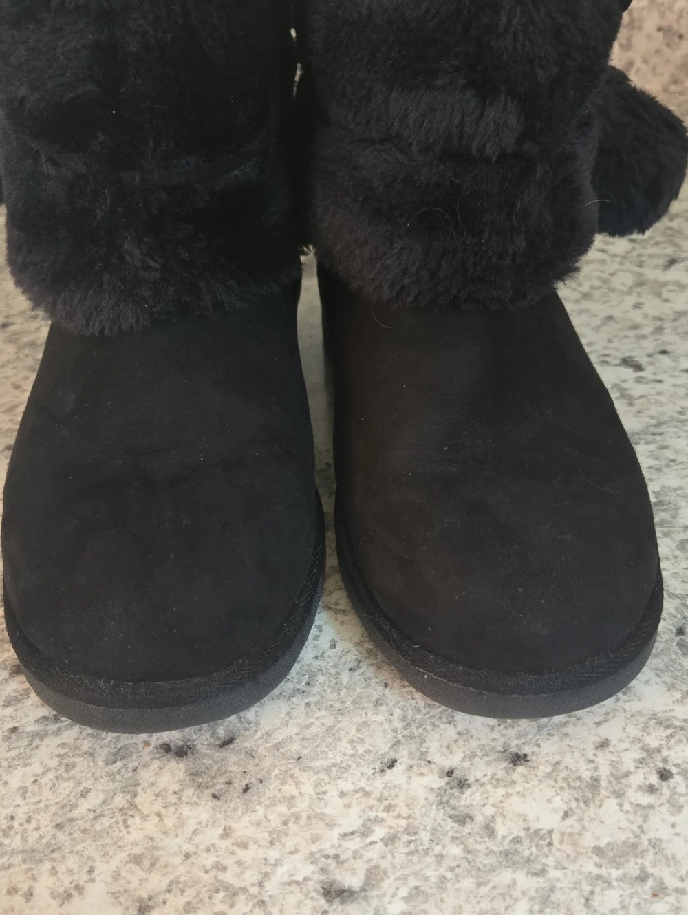 Women’s Black Faux Fur Winter Boots with Pom Detail
