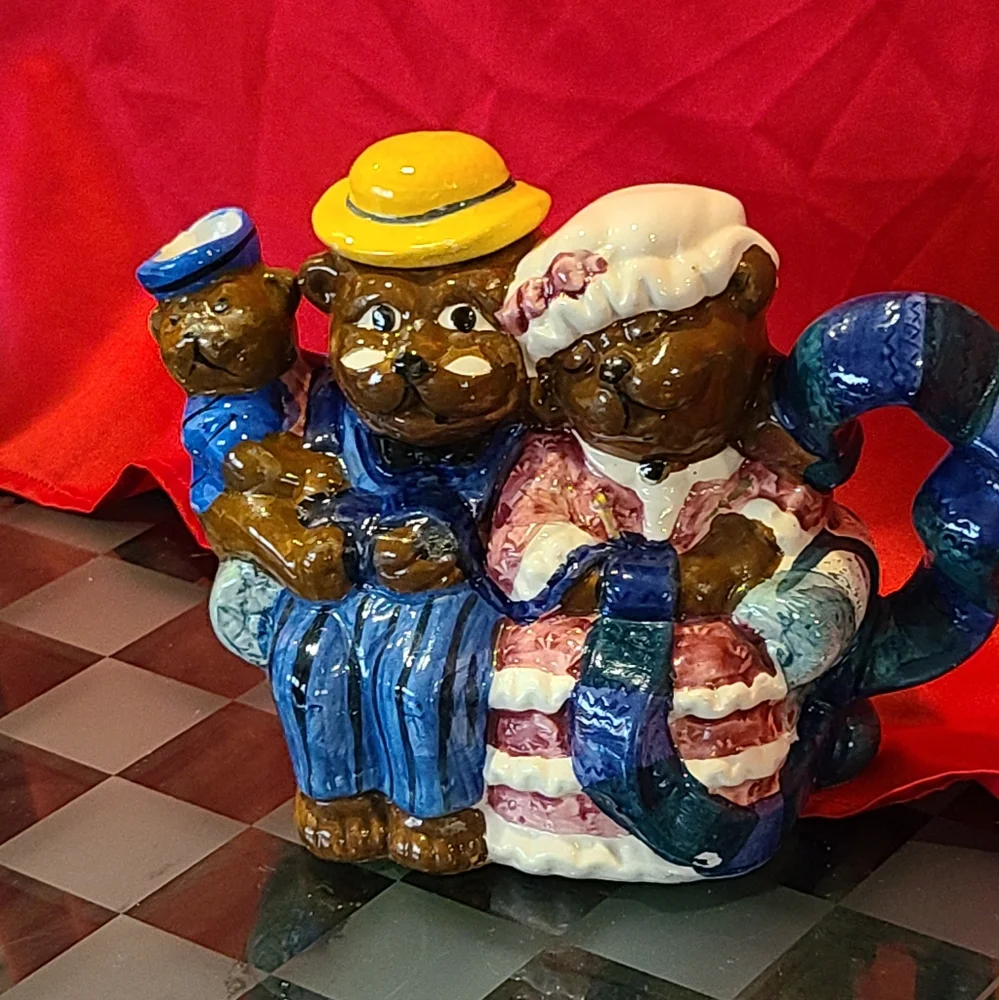 Glazed Ceramic Three Bears Teapot