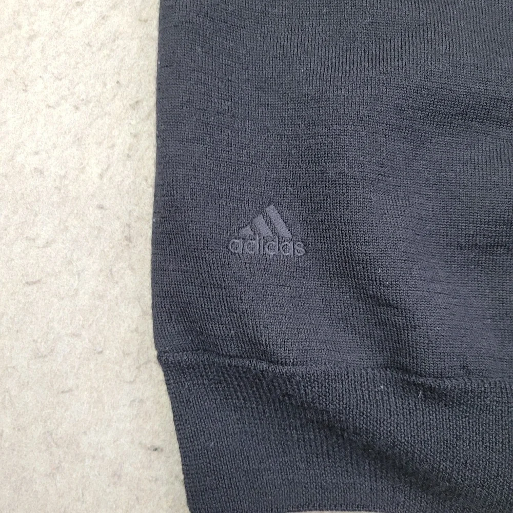 Adidas 1/4‎ Zip Golf Pullover Mens L Black 3 Stripe Sleeveless