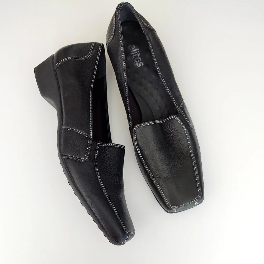 Black loafers with white contrast stitching 11 W