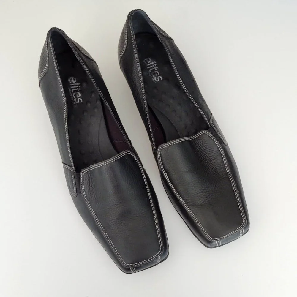 Black loafers with white contrast stitching 11 W