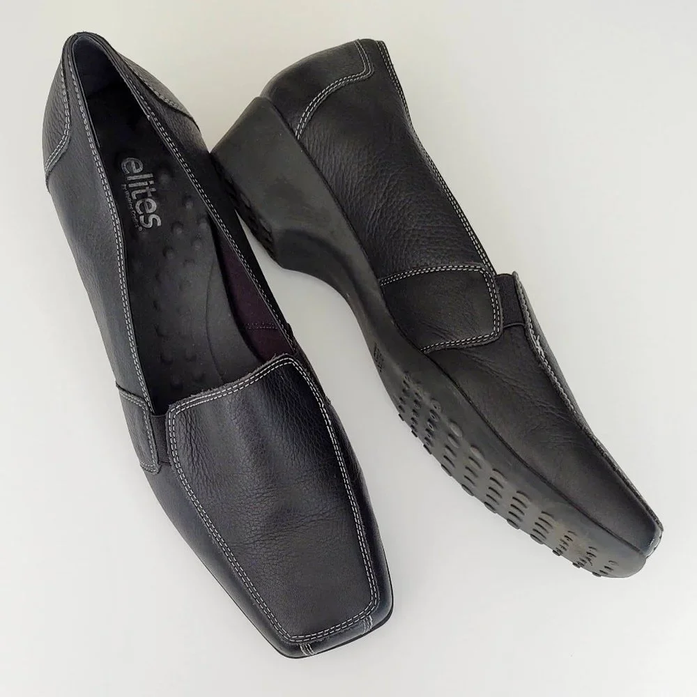Black loafers with white contrast stitching 11 W