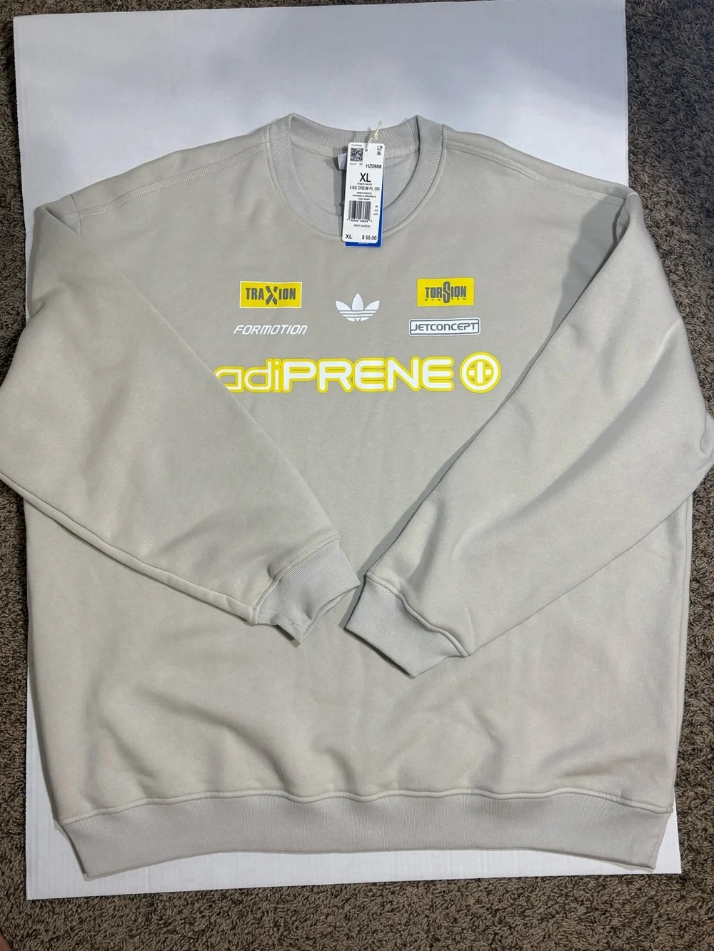 adidas Light Gray Crewneck Sweatshirt with Yellow Logo