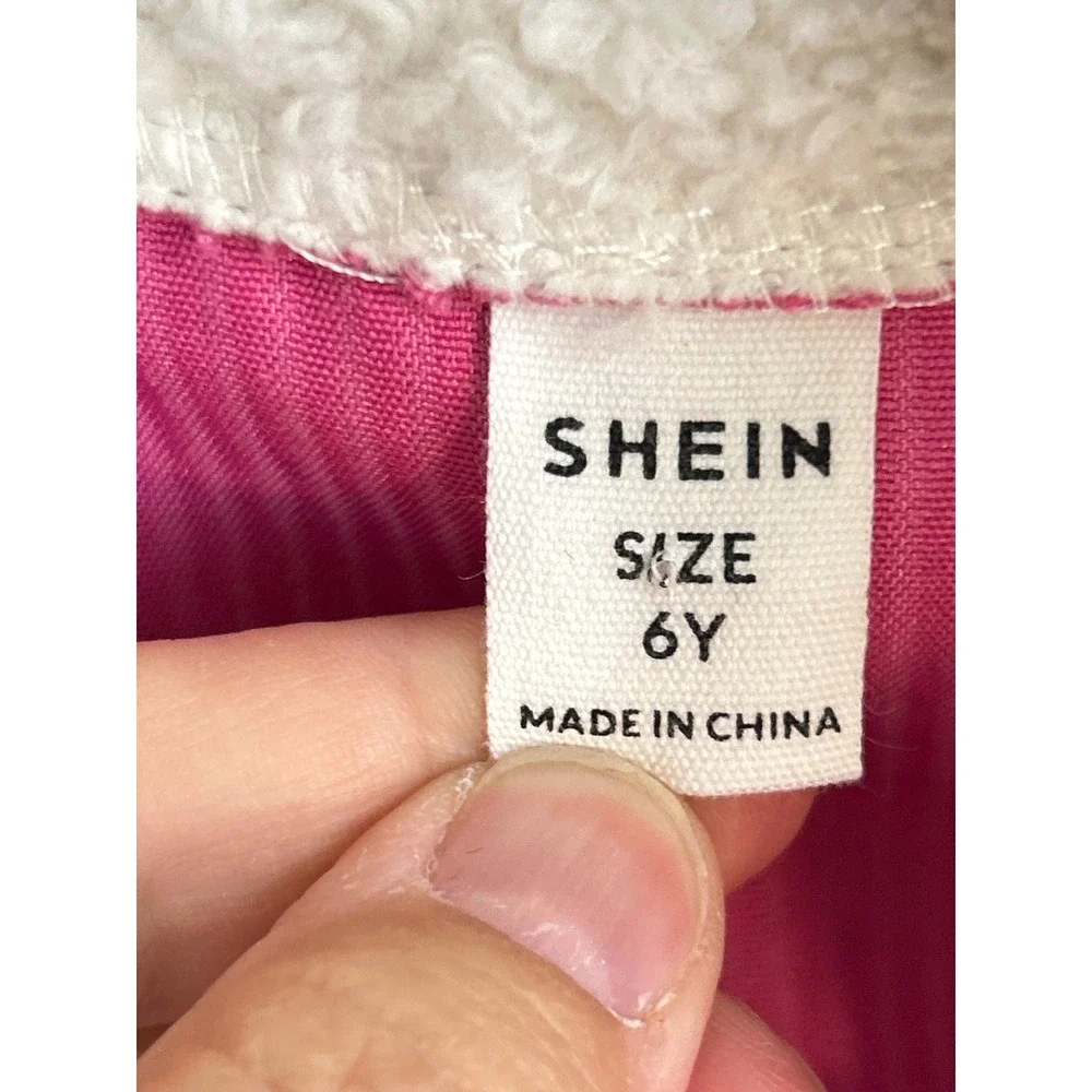 SHEIN Kids Pink Corduroy Sherpa Trim Jacket Pants Set Size 6Y‎
