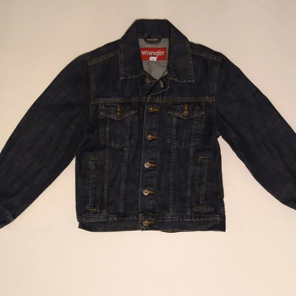 Wrangler Jean Jacket Boys Size Medium Kids Youth Denim Dark Blue Cowboy Ranch