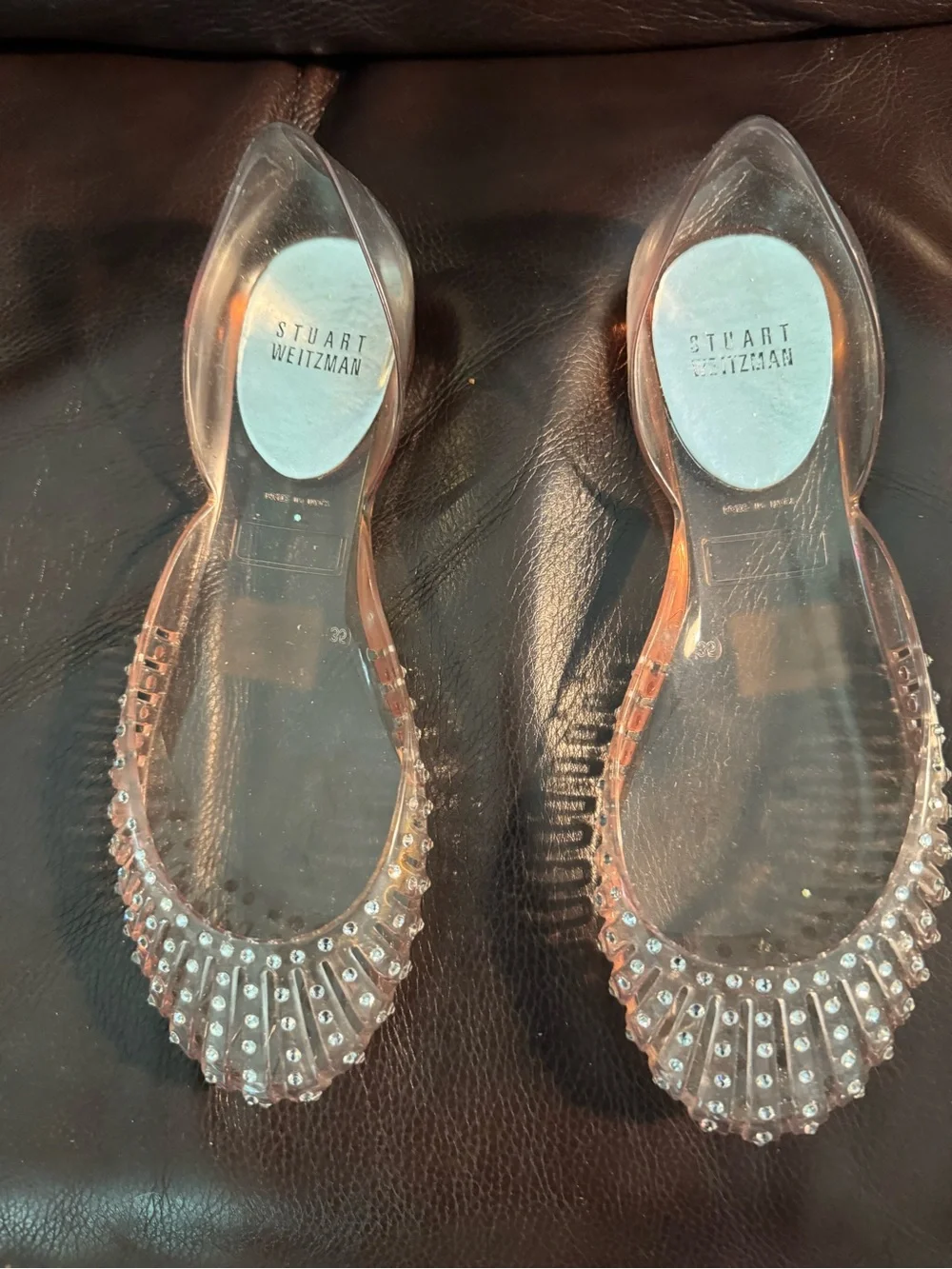 Stuart Weitzman Clear Crystal-Studded Jelly Flats