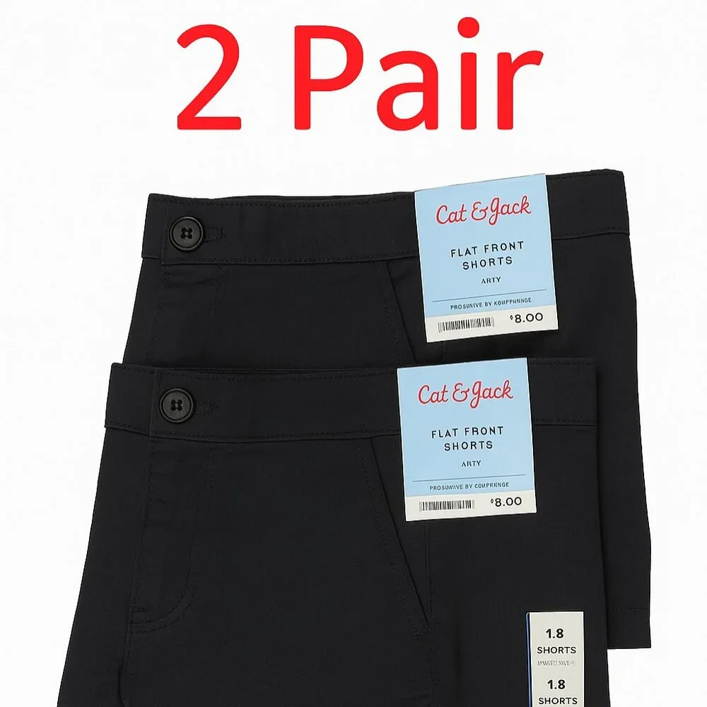 NWT Cat & Jack Shorts Size 18 Ebony Black Flat Front Adjustable Waist 2 Pack