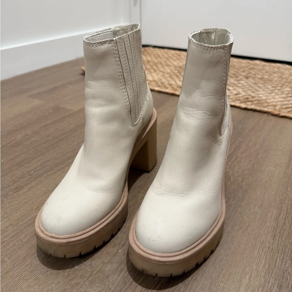 Dolce Vita Cream Platform Block-Heel Ankle Boots
