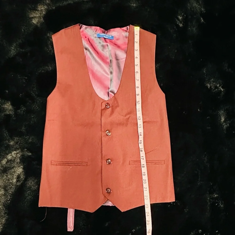 Perry Ellis Boys Burgundy 3-Piece Suit Size 20 Blazer Vest Pants Formal Wedding