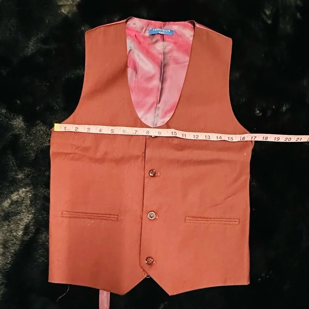 Perry Ellis Boys Burgundy 3-Piece Suit Size 20 Blazer Vest Pants Formal Wedding