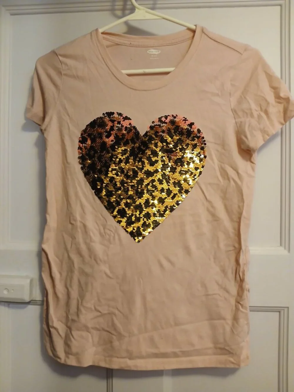 Old Navy XL 14 Girls Pink Heart Sequence Shirt
