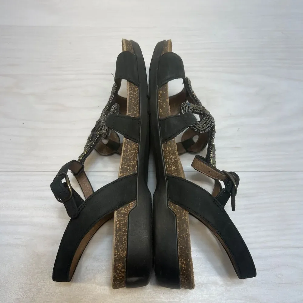 Dansko Reeta Sandals Womens Size 40 Black Beaded Leather Comfort‎ Casual Shoes