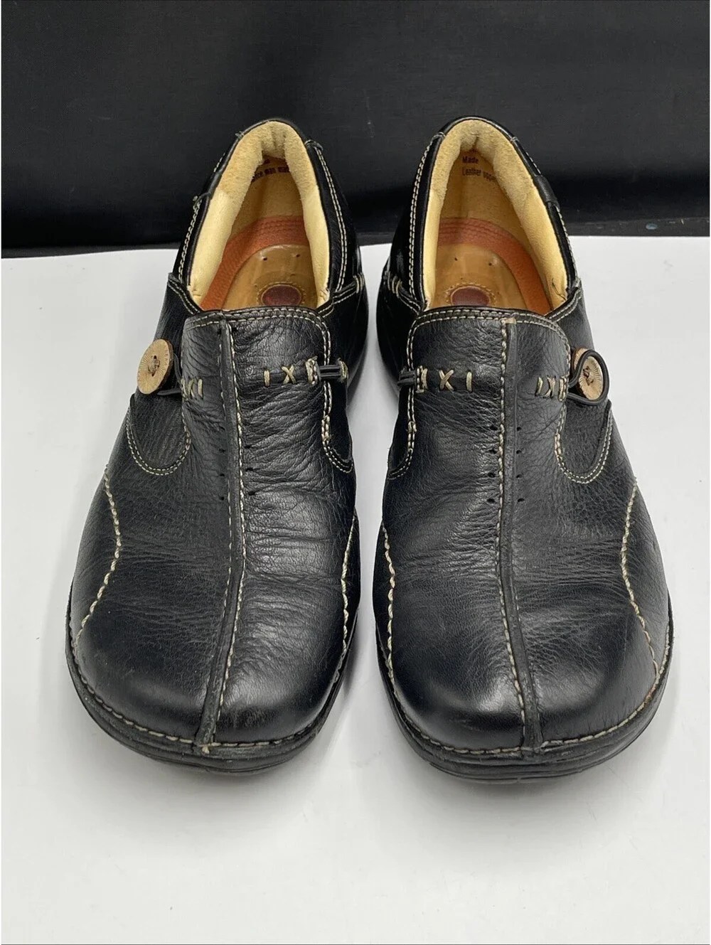 Clarks Un Loop Unstructured Loafers Womens Size 8M Black Leather Comfort Shoes